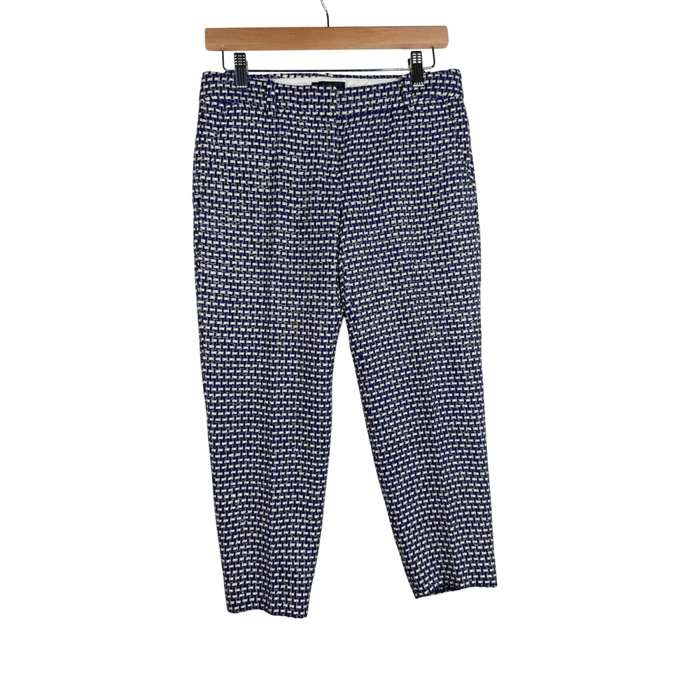 NWT J. Crew Women's Cafe Capri Navy Plaid Metallic Tweed Trousers Size 0P Blue